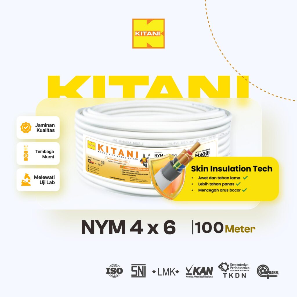 KITANI – NYM 4×6 mm² – 100 Meter –  Kabel Listrik Tembaga Kawat