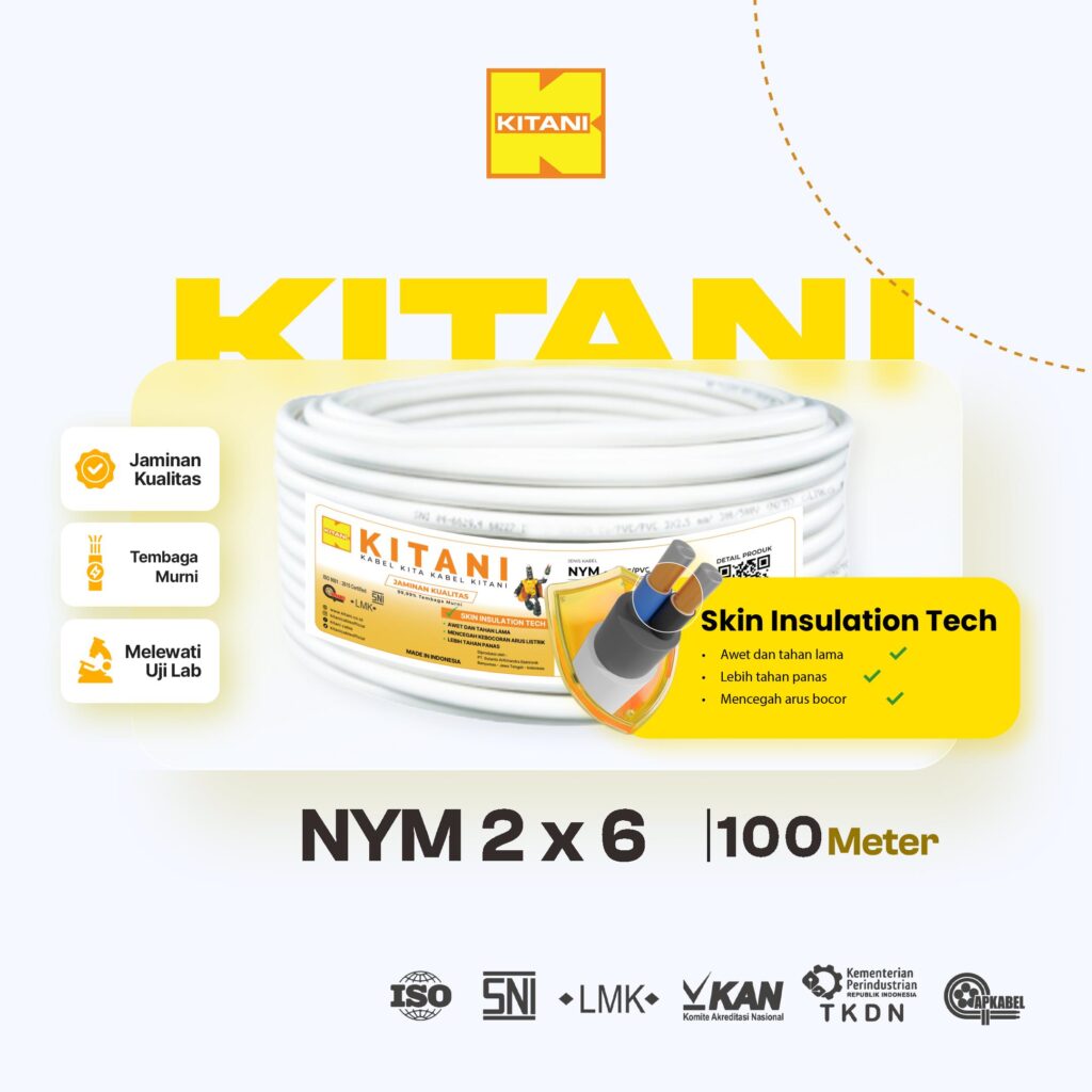 KITANI – NYM 2×6 mm² – 100 Meter –  Kabel Listrik Tembaga Kawat