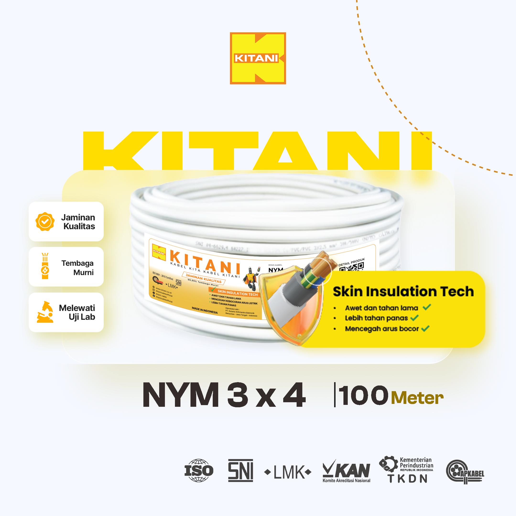KITANI - NYM 3x4 mm² - 100 Meter - Kabel Listrik Tembaga Kawat