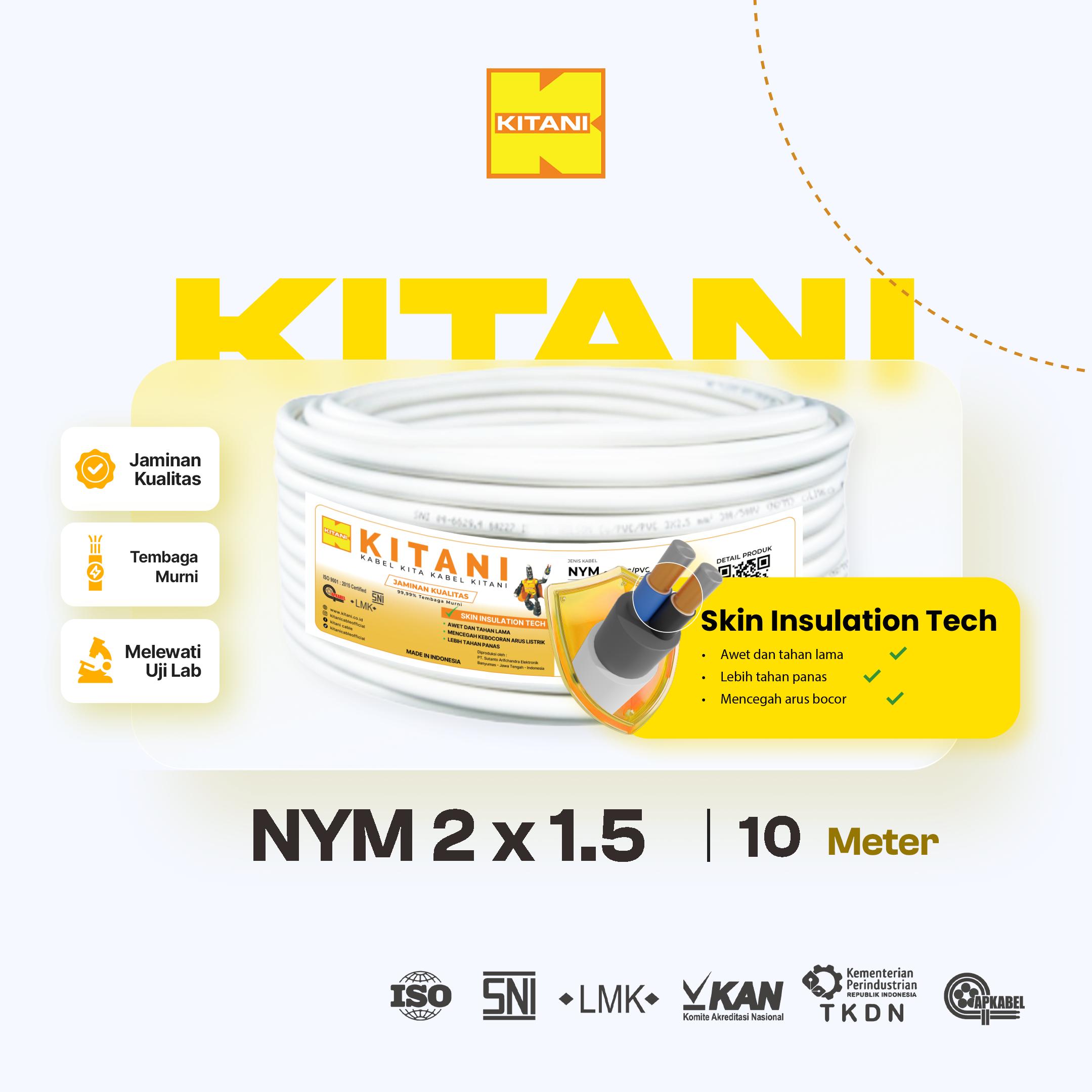 KITANI - NYM 2x1.5 mm² - 10 Meter - Kabel Listrik Tembaga Kawat