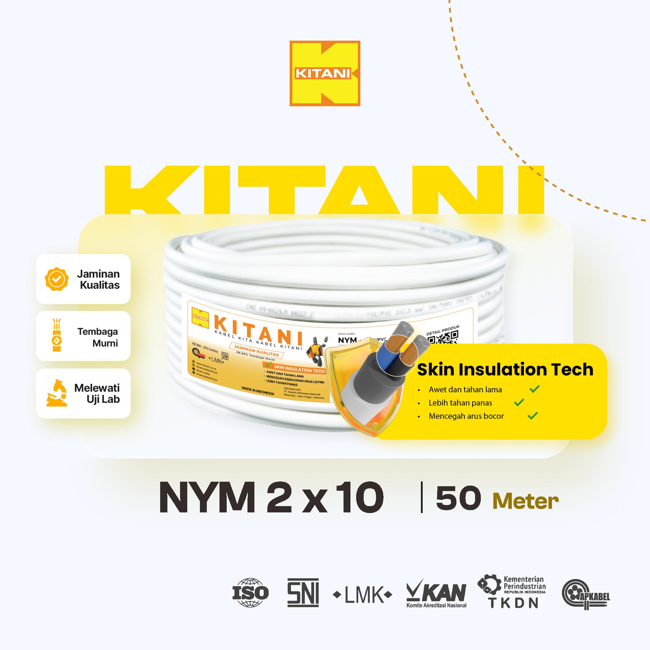 KITANI - NYM 2x10 mm² - 50 Meter - Kabel Listrik Tembaga Kawat