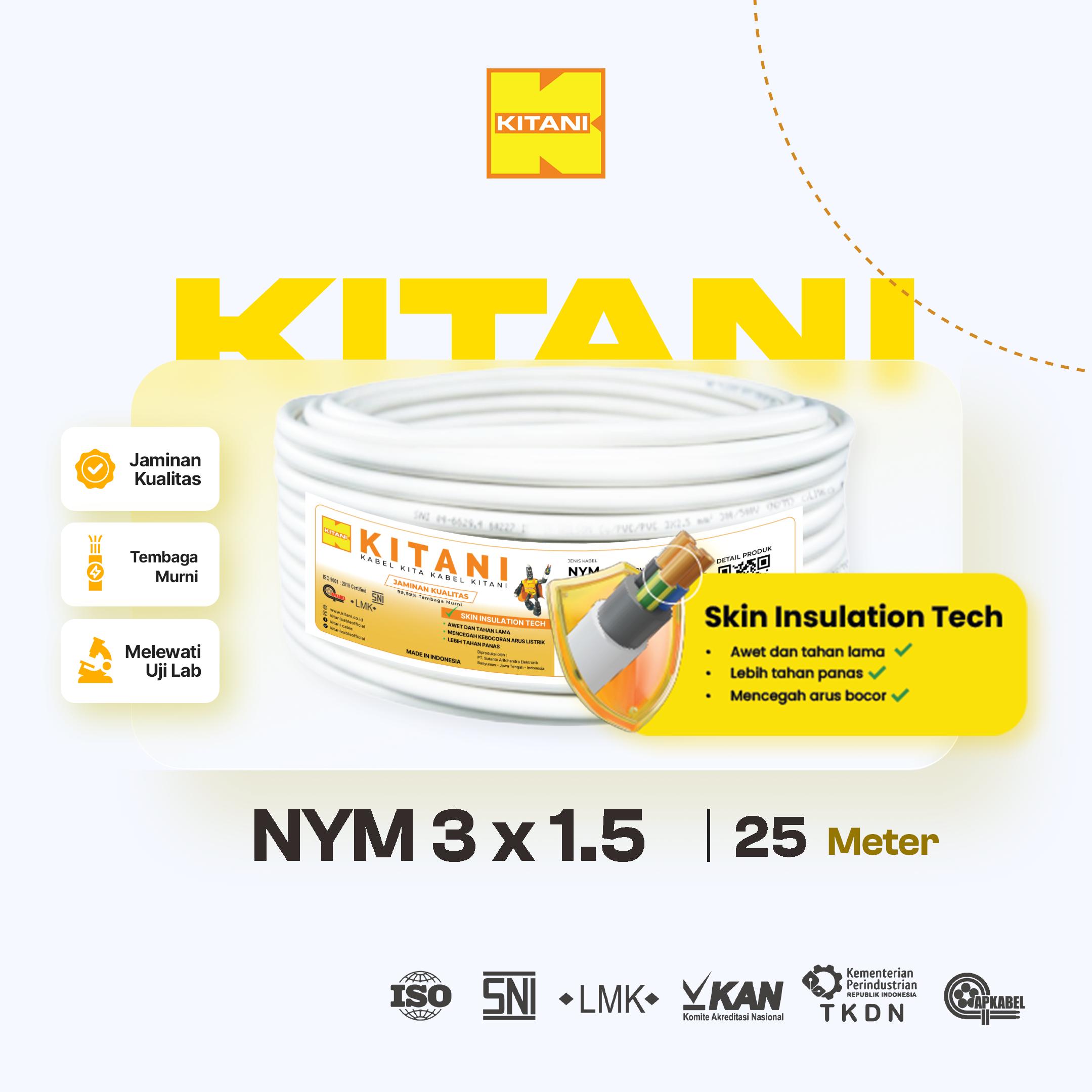 KITANI - NYM 3x1.5 mm² - 25 Meter - Kabel Listrik Tembaga Kawat