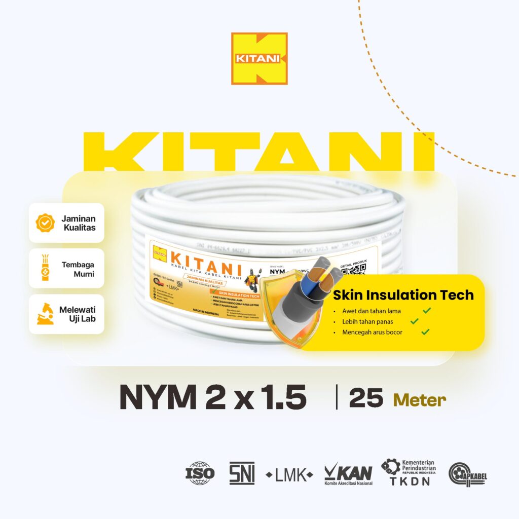 KITANI – NYM 2×1.5 mm² – 25 Meter – Kabel Listrik Tembaga Kawat