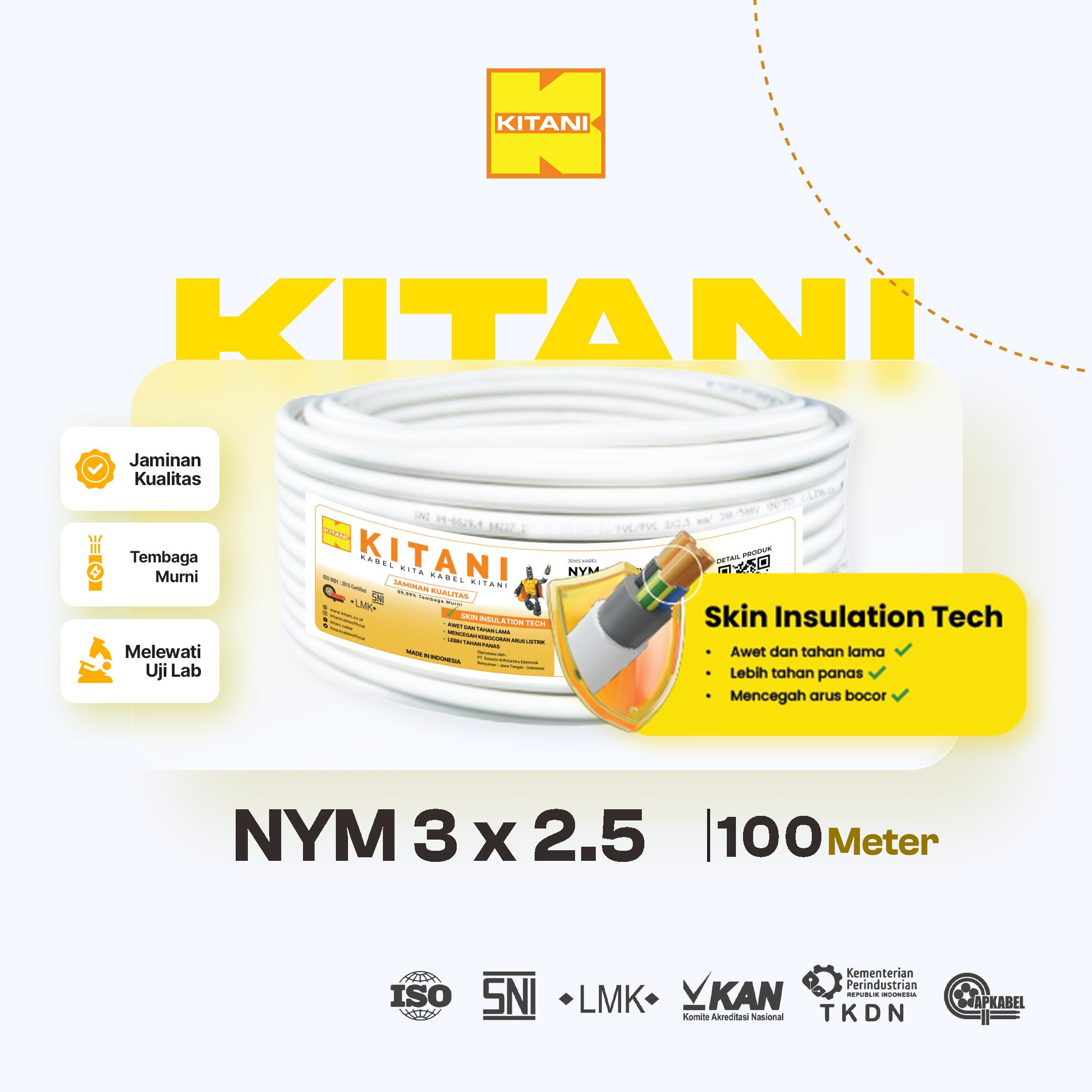 KITANI - NYM 3x2.5 mm² - 100 Meter - Kabel Listrik Tembaga Kawat