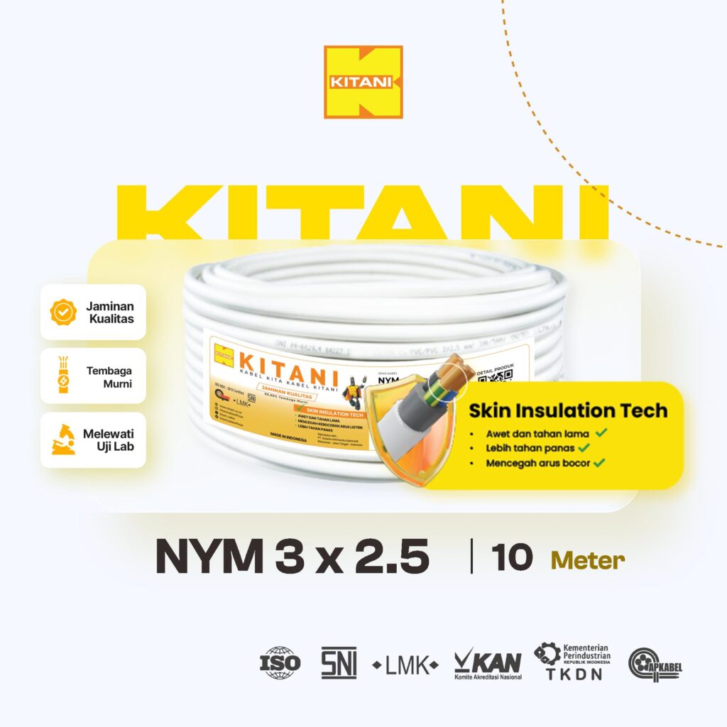 KITANI – NYM 3×2.5 mm² – 10 Meter –  Kabel Listrik Tembaga Kawat