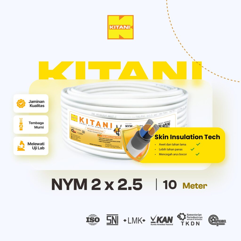 KITANI – NYM 2×2.5 mm² – 10 Meter – Kabel Listrik Tembaga Kawat