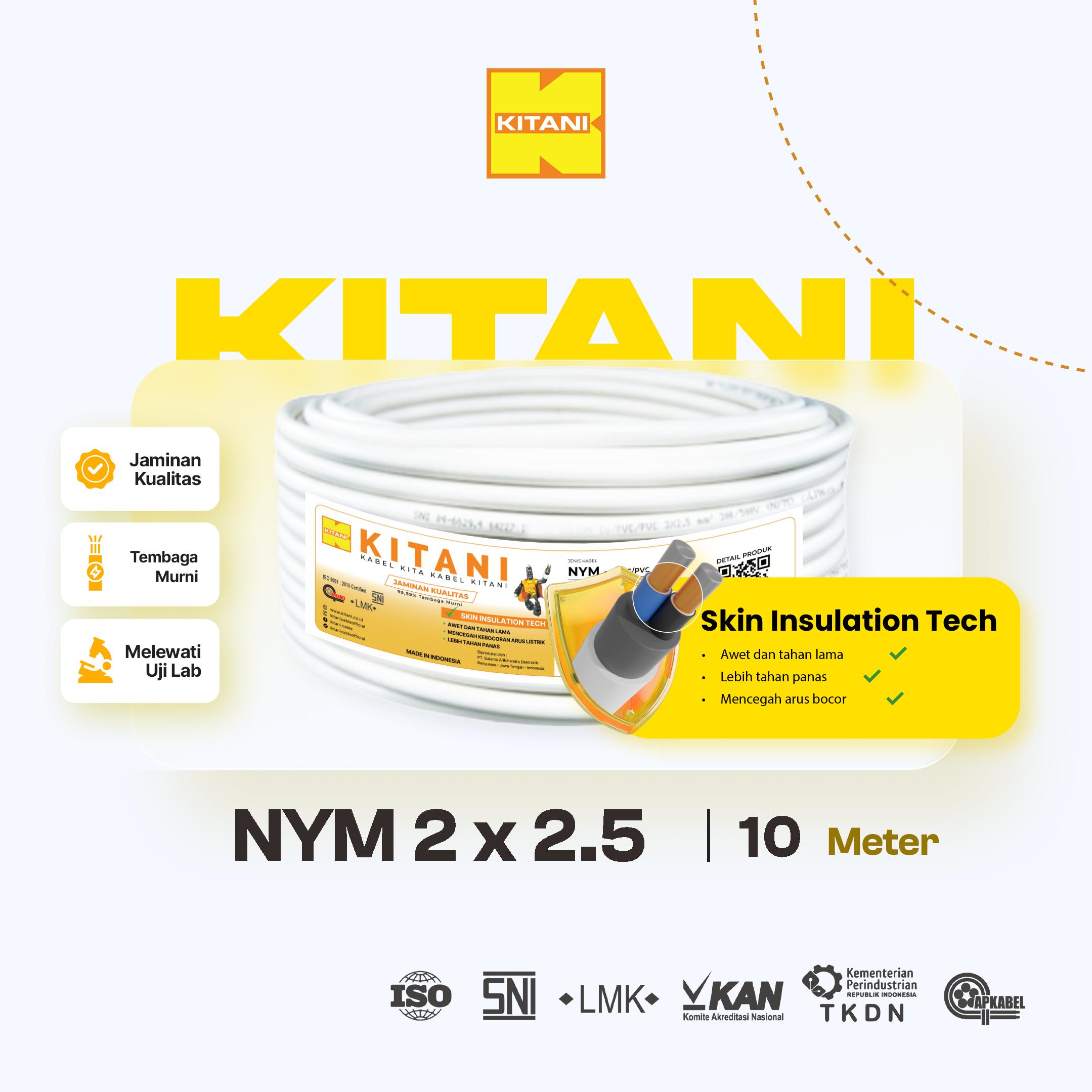 KITANI - NYM 2x2.5 mm² - 10 Meter - Kabel Listrik Tembaga Kawat