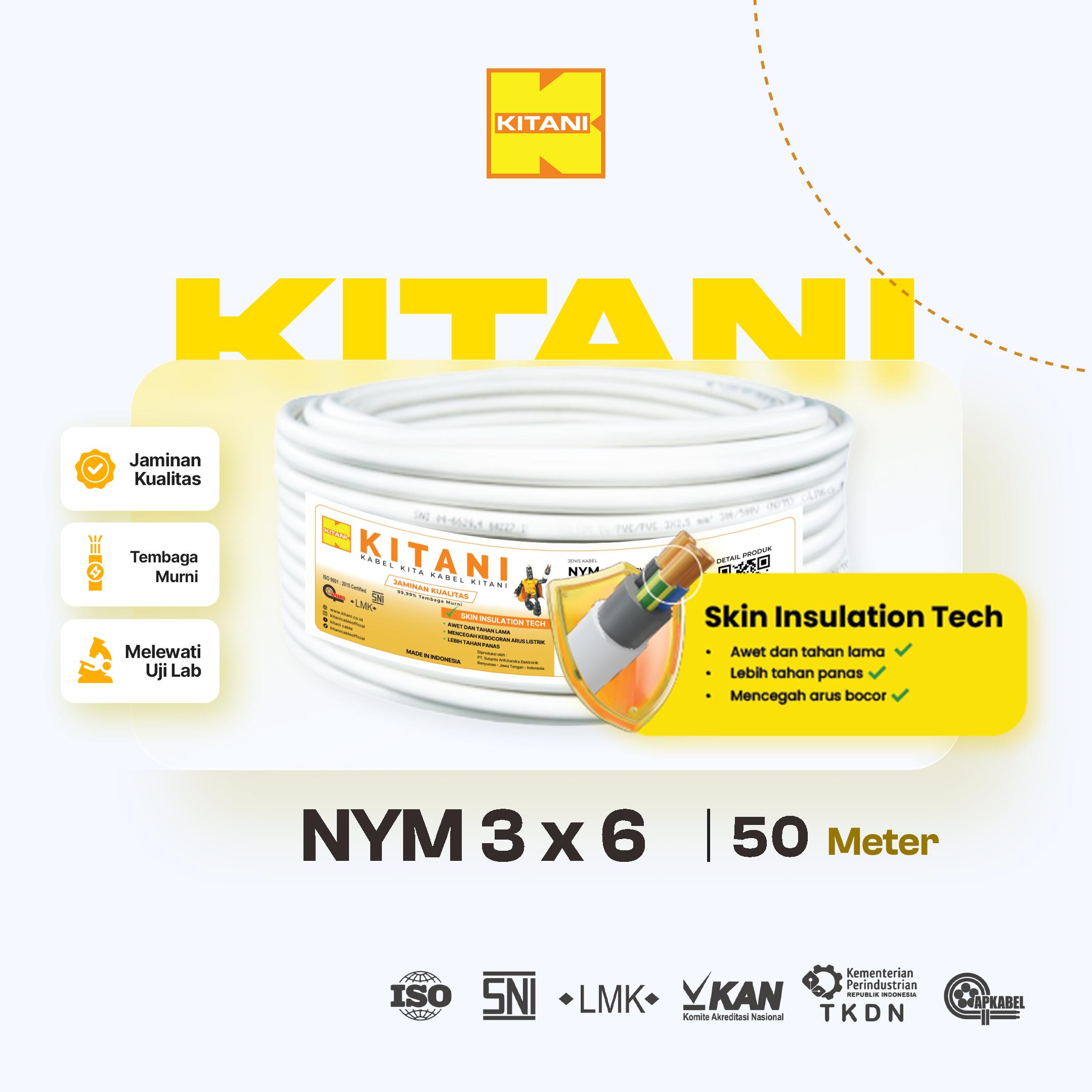 KITANI - NYM 3x6 mm² - 50 Meter - Kabel Listrik Tembaga Kawat